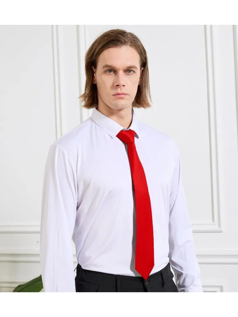 Men's Red Solid Microfiber Plain Formal Silk Necktie For Business Dress Tie